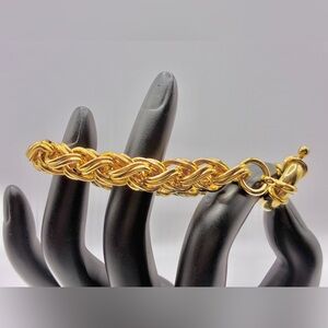 Vintage Chunky Rope Bracelet in Gold Tone with Oversized Spring Ring Closure